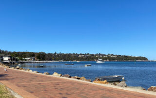 view across merimbula lake to the bar on a sunny day